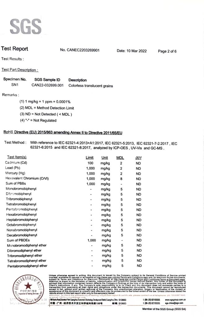 RoHS compliance document for engineering plastics