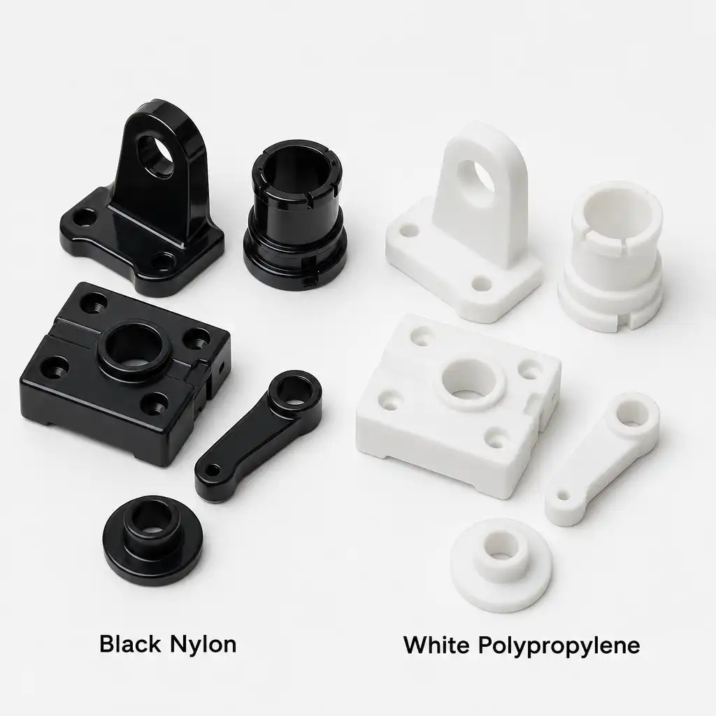 Nylon and polypropylene plastic parts comparison industrial