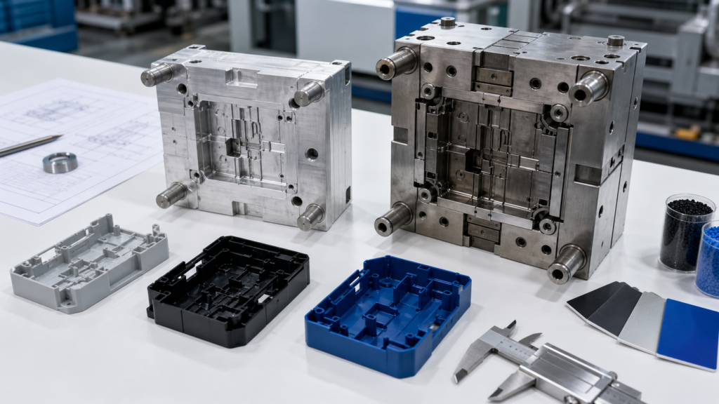 Vergleich zwischen Rapid-Tooling und Serienwerkzeugen: Aluminium-Prototypenform, Stahl-Serienform und Kunststoffformteile